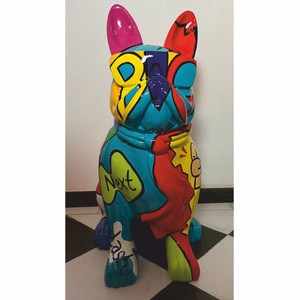 Casa Padrino scultura decorativa cane bulldog colorato A. 80 cm - Figura decorativa da giardino