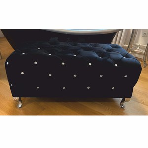 Casa Padrino banc baroque avec strass noir / argent 100 cm - Meubles baroques