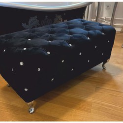 Casa Padrino banco barroco con pedrería negro / plata 100 cm - Muebles barrocos
