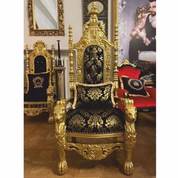 Pompöös di Casa Padrino poltrona trono barocco di lusso Provenza nero / oro - progettata da Harald Glööckler