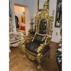 Pompöös di Casa Padrino poltrona trono barocco di lusso Provenza nero / oro - progettata da Harald Glööckler