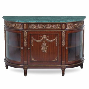 Prunkvolles Luxus Barock Massivholz Sideboard mit Marmorplatte Braun Antik Gold Grün