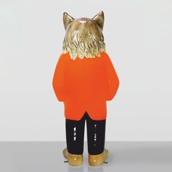 XXL Deko Skulptur Figur Katze mit Anzug Braun Orange Schwarz Weiß Gold