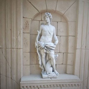 Casa Padrino escultura de decoración de jardín Art Nouveau hombre con arco y perro gris A. 142 cm