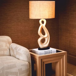 Casa Padrino luxury ceramic table lamp with oval lampshade white / black / gray H. 89 cm