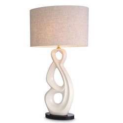 Casa Padrino luxury ceramic table lamp with oval lampshade white / black / gray H. 89 cm