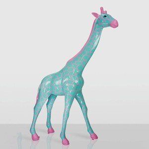 Casa Padrino XXL decorative sculpture giraffe mint green / pink H. 230 cm - Huge garden decoration figure