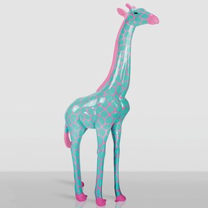 Casa Padrino XXL decorative sculpture giraffe mint green / pink H. 205 cm - Large garden decoration figure