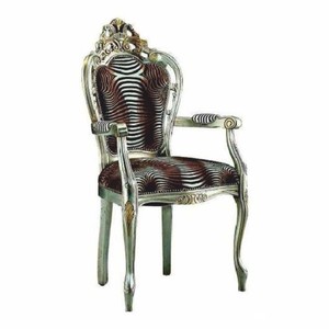 Casa Padrino Chaise de Salle à Manger Baroque de Luxe avec Accoudoirs Marron / Noir / Argent / Or