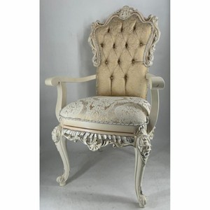 Casa Padrino Luxus Barock Esszimmer Stuhl mit Armlehnen Gold / Creme / Weiß / Silber - Barock Möbel