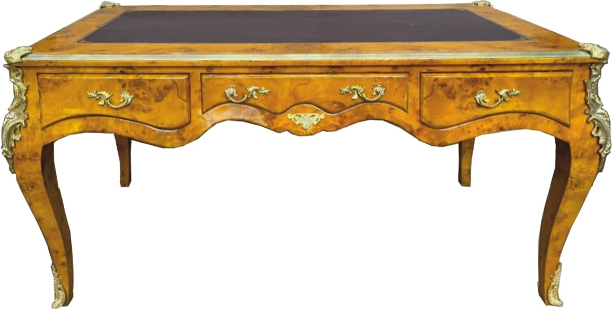 Prunkvoller Barock Schreibtisch Vogelaugenahorn Gold Sekretär Antik Stil Braun Prunkvoller Barock Schreibtisch Vogelaugenahorn Gold Sekretär Antik Stil Braun