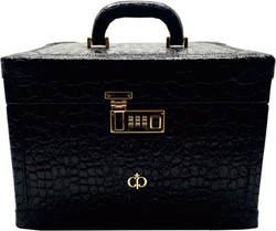 Casa Padrino neceser de maquillaje de lujo de piel auténtica negro / oro 28 x 16 x A. 16 cm
