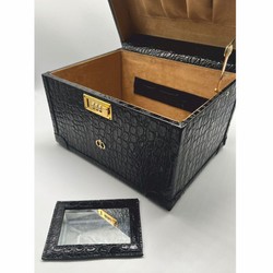 Casa Padrino neceser de maquillaje de lujo de piel auténtica negro / oro 28 x 16 x A. 16 cm