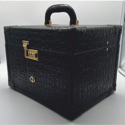 Casa Padrino neceser de maquillaje de lujo de piel auténtica negro / oro 28 x 16 x A. 16 cm