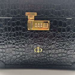 Casa Padrino neceser de maquillaje de lujo de piel auténtica negro / oro 28 x 16 x A. 16 cm