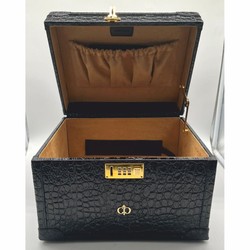 Casa Padrino neceser de maquillaje de lujo de piel auténtica negro / oro 28 x 16 x A. 16 cm