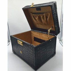 Casa Padrino neceser de maquillaje de lujo de piel auténtica negro / oro 28 x 16 x A. 16 cm
