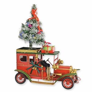 Casa Padrino auto d'epoca natalizia in lamiera rosso / verde / oro A. 46,6 cm - Decorazione natalizia