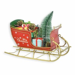 Casa Padrino traîneau de noël décoratif en tôle rouge / vert / or 30 cm - Décoration de Noël