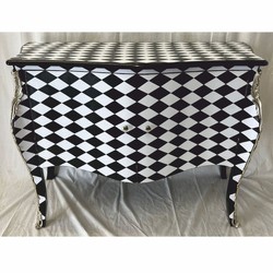 Casa Padrino cassettone barocco con design a scacchi e 2 ante nero / bianco / argento