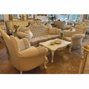 Prunkvolles Luxus Barock Wohnzimmer Set Weiß Gold