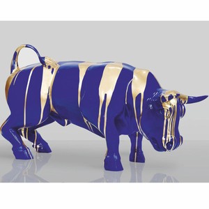 Casa Padrino decorative sculpture bull blue / gold 81 cm - Garden figure
