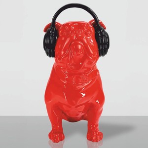 Casa Padrino decorative sculpture dog bulldog with headphones red / black H. 120 cm