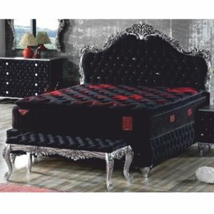 Prunkvolles Barock Doppelbett mit Glitzersteinen Schwarz Silber