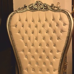 Casa Padrino fauteuil trône baroque avec cuir artificiel et strass blanc / argent - Meubles baroques