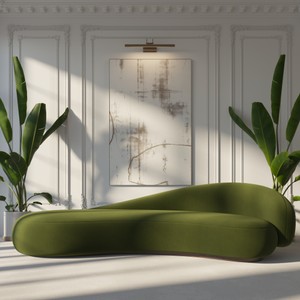 Gebogenes Luxus Wohnzimmer Hotel Samt Sofa Grün Dunkelbraun
