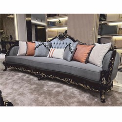 Prunkvolles Luxus Barock Wohnzimmer Sofa Hellblau Dunkelbraun Gold
