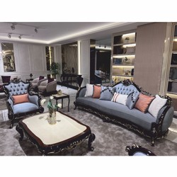 Prunkvolles Luxus Barock Wohnzimmer Sofa Hellblau Dunkelbraun Gold