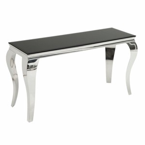 Casa Padrino console baroque en acier inoxydable avec plateau en verre argent / noir 145 cm