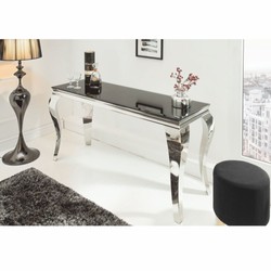 Casa Padrino console baroque en acier inoxydable avec plateau en verre argent / noir 145 cm