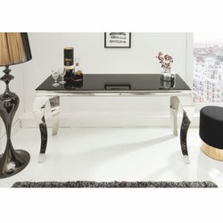 Casa Padrino console baroque en acier inoxydable avec plateau en verre argent / noir 145 cm