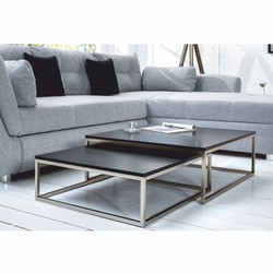 Casa Padrino set di 2 tavolo da soggiorno nero / argento - Mobili da soggiorno