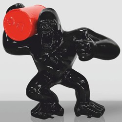 Casa Padrino sculpture décorative gorille avec tonneau noir / rouge H. 110 cm - Grande figure décorative