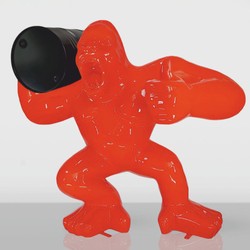 Casa Padrino scultura decorativa XXL gorilla con botte rosso / nero A. 190 cm - Figura da giardino grande