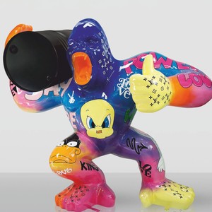 Casa Padrino XXL decorative sculpture gorilla with barrel colorful / black H. 190 cm - Large garden figure