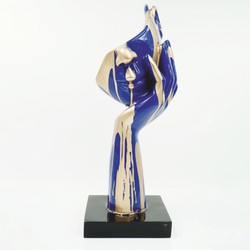 Casa Padrino sculpture décorative bleu / or / noir H. 50 cm - Figure décorative