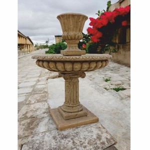 Casa Padrino fontaine baroque avec pot de fleurs beige antique H. 153 cm - Magnifique fontaine de jardin