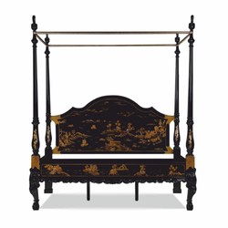Prunkvolles Luxus Barock Bett Doppelbett Himmelbett Schwarz Gold