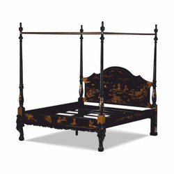 Prunkvolles Luxus Barock Bett Doppelbett Himmelbett Schwarz Gold