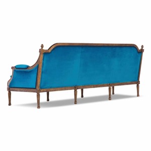 Casa Padrino Luxus Barock Samt Sofa Blau / Braun 233 cm - Barockstil Wohnzimmer Möbel