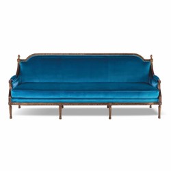 Casa Padrino sofá de terciopelo barroco de lujo azul / marrón 233 cm - Muebles de salón de estilo barroco