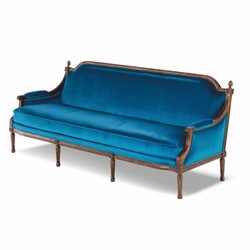 Casa Padrino sofá de terciopelo barroco de lujo azul / marrón 233 cm - Muebles de salón de estilo barroco