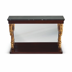 Casa Padrino console baroque de luxe avec miroir et plateau en marbre marron foncé / or antique / noir 130 cm
