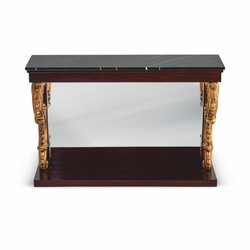 Casa Padrino consola barroco de lujo con espejo y tapa de mármol marrón oscuro / oro antiguo / negro 130 cm