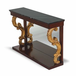 Casa Padrino consola barroco de lujo con espejo y tapa de mármol marrón oscuro / oro antiguo / negro 130 cm
