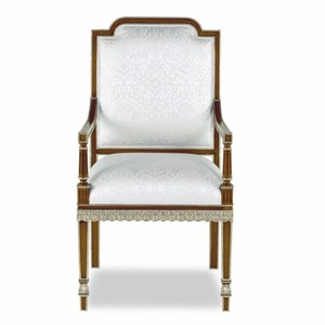 Casa Padrino chaise de salle à manger baroque de luxe en acajou avec accoudoirs blanc / marron / or H. 102 cm - Meubles baroque
